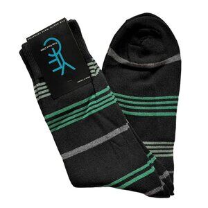 Yves Franc Claire Mens Black Green Striped Crew Socks Size 10-13 Cotton Blend u